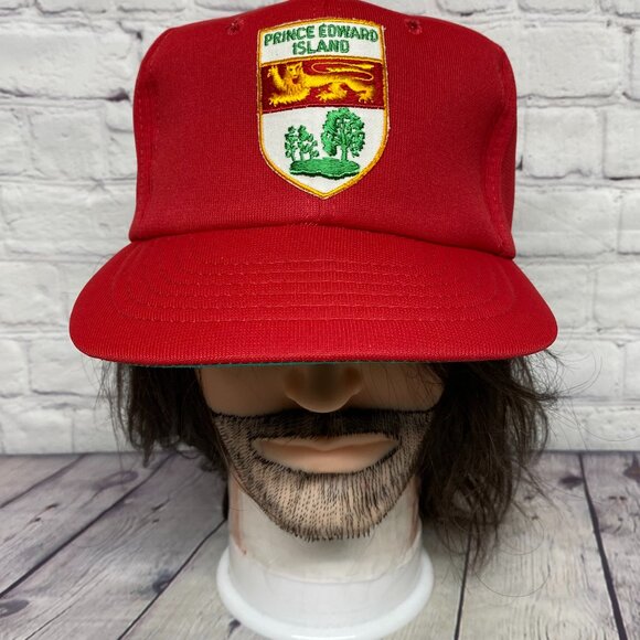Vintage Prince Edward Island PEI Foam Trucker Hat Cap Snapback Red Patch Crooked - Picture 1 of 9